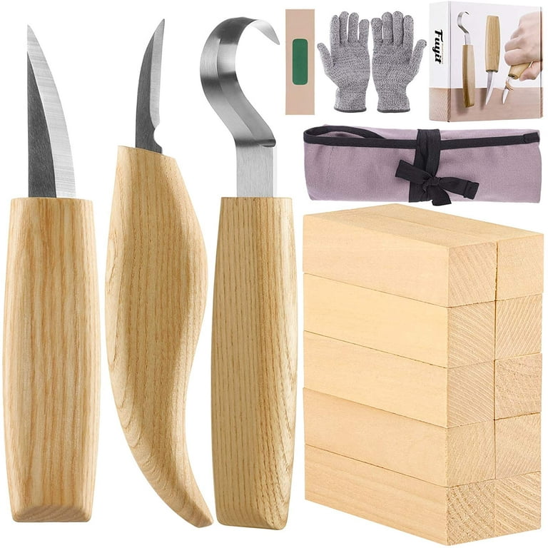 Cor Cordium Wood Whittling Kit with Basswood Wood Blocks Gifts Set for Adults and Kids Beginners, Wood Carving Kit Set Includes 3pcs Wood Carving