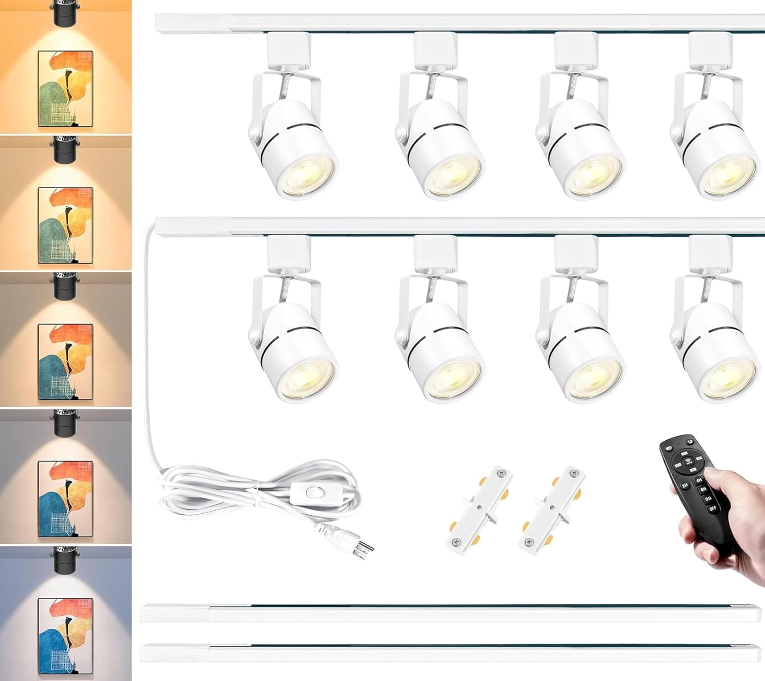 Fuyo Up Plug in Track Lighting with Power Cord, 8-Light LED Track Lighting Kit with 6.6FT H Type Track Lighting Rails, Modern Kitchen LED Track Lighting Fixtures Ceiling Spot Light, White