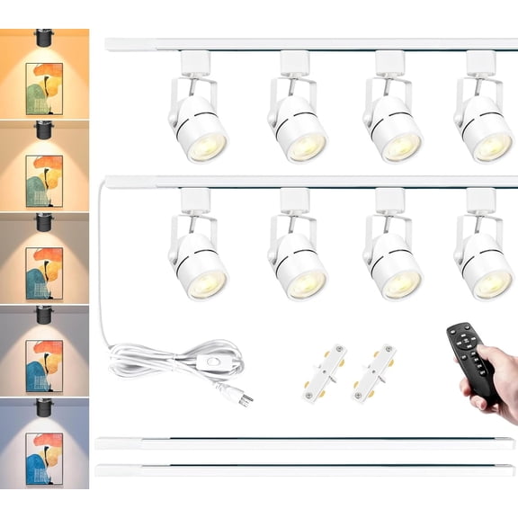 Fuyo Up Plug in Track Lighting with Power Cord, 8-Light LED Track Lighting Kit with 6.6FT H Type Track Lighting Rails, Modern Kitchen LED Track Lighting Fixtures Ceiling Spot Light, White