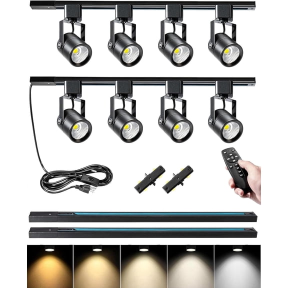 Fuyo Up Plug in Track Lighting with Power Cord, 8-Light LED Track Lighting Kit with 6.6FT H Type Track Lighting Rails, Modern Kitchen LED Track Lighting Fixtures Ceiling Spot Light, Black