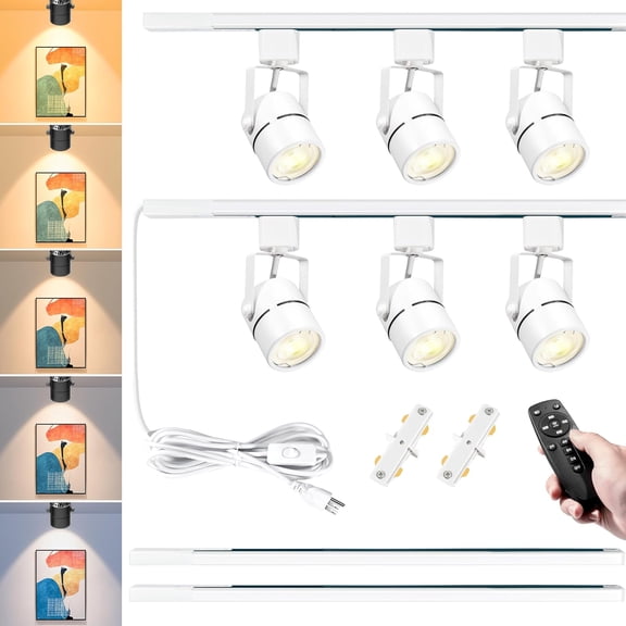Fuyo Up Plug in Track Lighting with Power Cord & Remote, 6-Light LED Track Lighting Kit with 6.6FT H Track Lighting Rails, Modern Kitchen Plug in Ceiling Lights Fixtures, 10W White