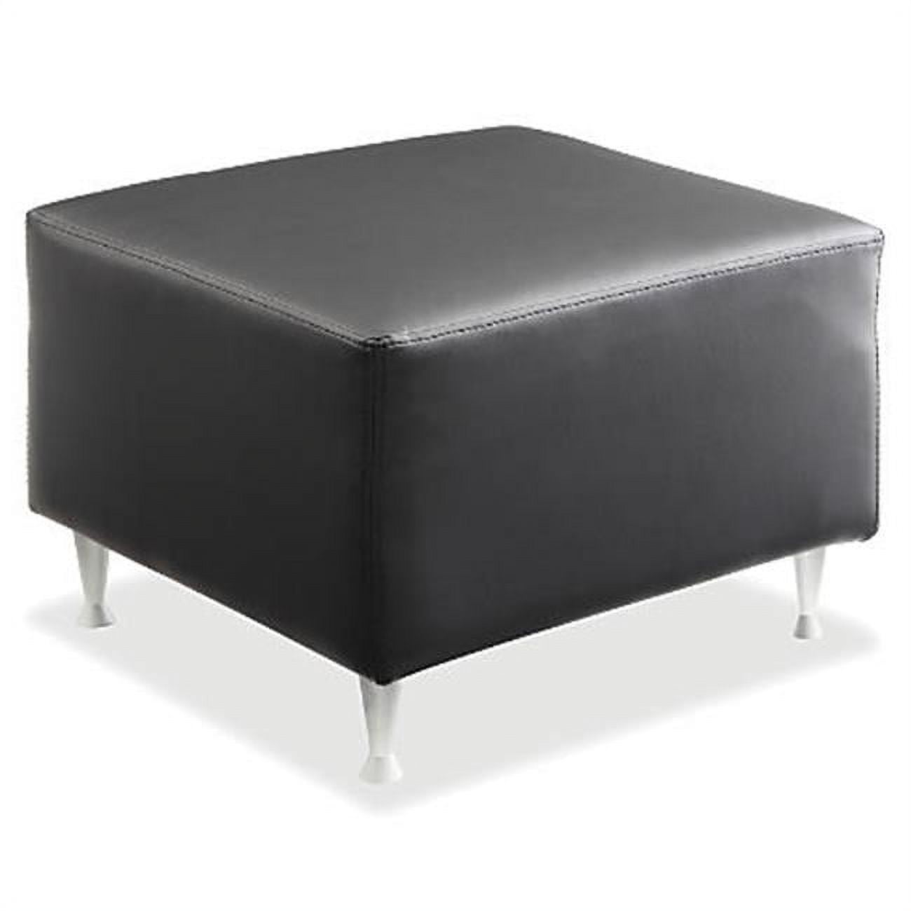 Black Leather Lounge Bench with Brushed Aluminum Legs