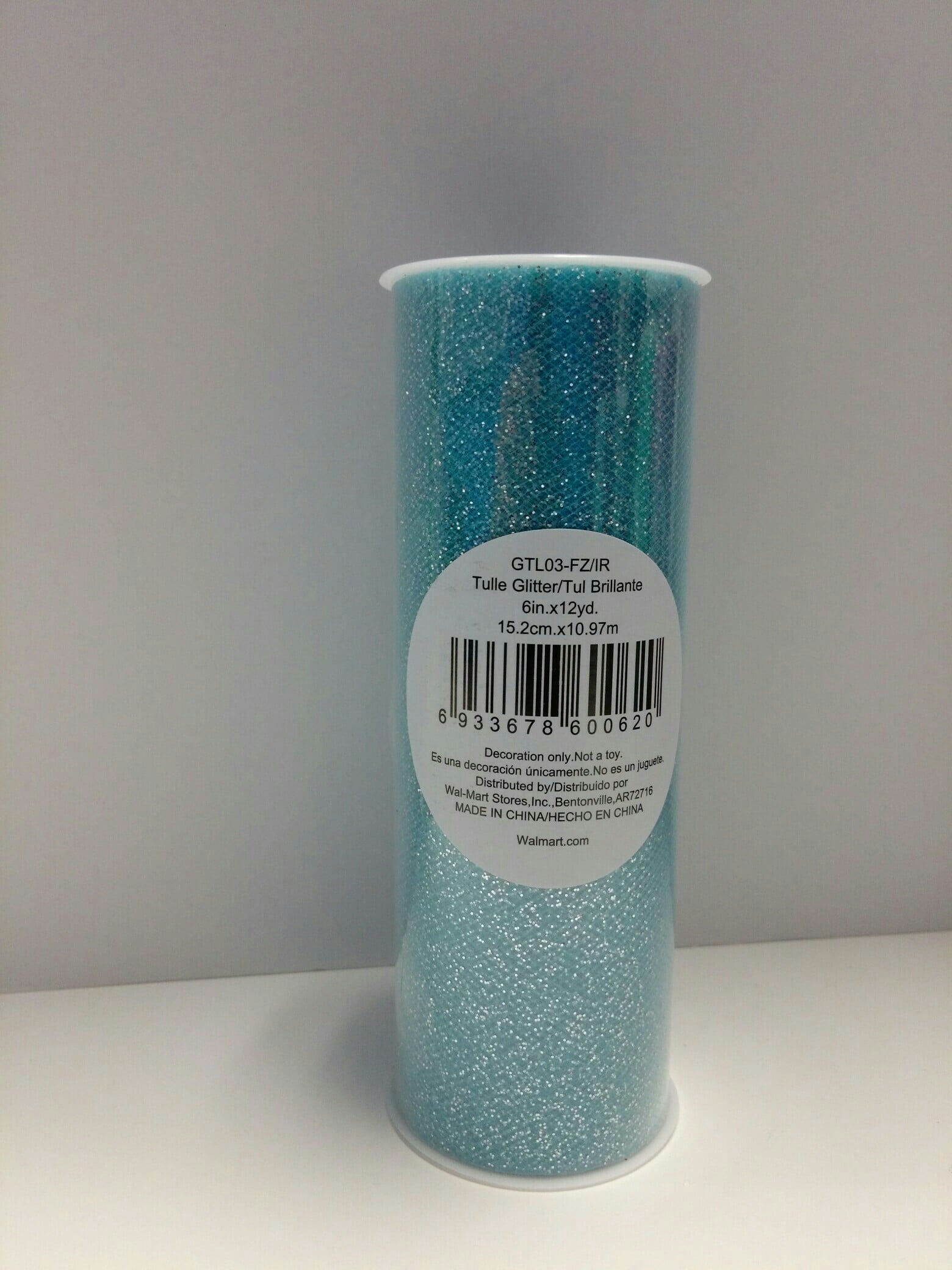 Fuzhou 6" 12Yd Light Blue Glitter Tulle, 100% Polyester by the bolt.