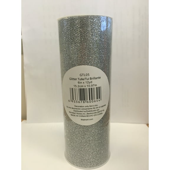 Fuzhou 6" Silver Glitter Tulle Fabric, 12 Yards, 100% Polyester by the Bolt.