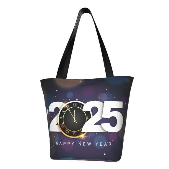 Fuzoiu 2025 Happy New Year 4 Print Large Capacity Shoulder Bag for Women,Large Capacity Office Purse,Laptop Tote Bag,Casual Everyday Tote for Work Beach Travel and Shopping Grocery