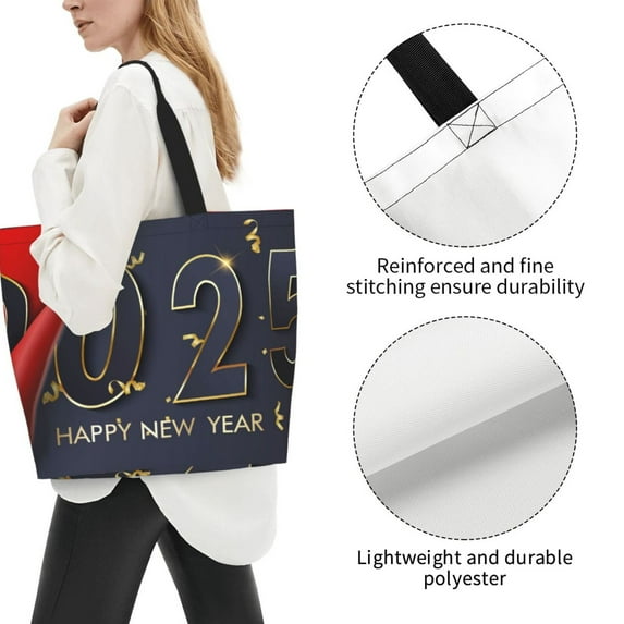 Fuzoiu 2025 New Year 2 Print Tote Bags for Women,Shoulder Bag, Gym Tote,Top Handle Ladies Shoulder Bags for Work Beach Travel and Shopping Grocery