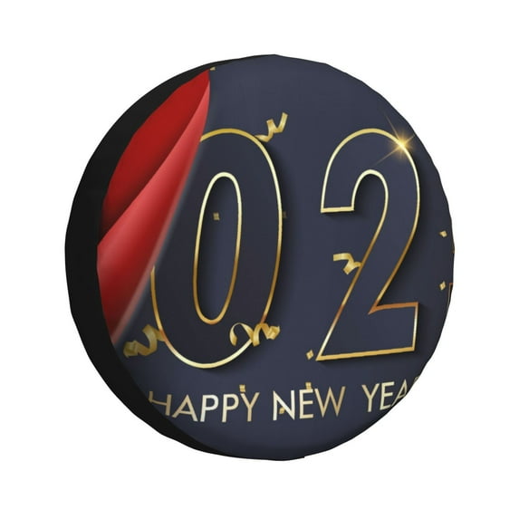 Fuzoiu 2025 New Year 2 Print Universal Spare Tire Cover with Buckle Strap, Waterproof Wheel Covers for Jeep, Trailer, RV, Truck and All Car-14 inch