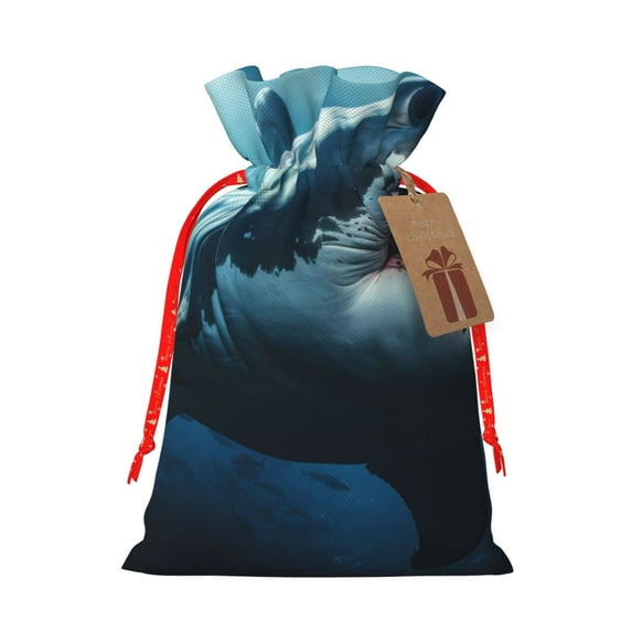 Fuzoiu 3D Realistic Shark Print Christmas Gift Bag,Burlap Gift Bag with Drawstring Closure & Hang Tag,Perfect for Holidays, Birthdays, and Special Occasions-Medium