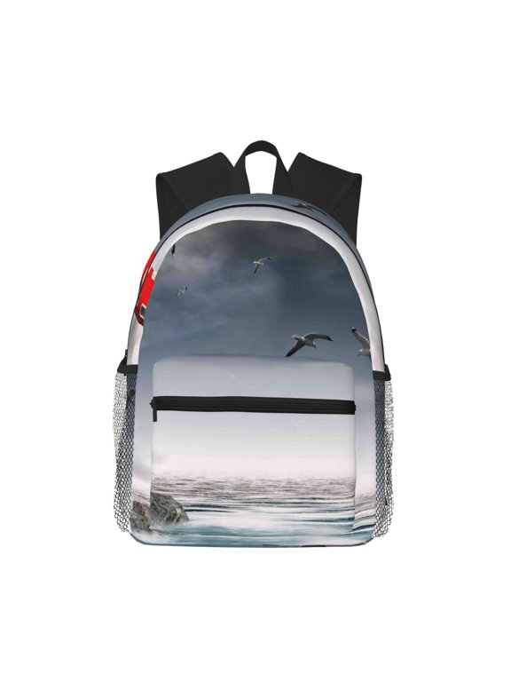 3d Lighthouse in the Surf Print School Backpack for Teens,Large Bookbag,Lightweight Laptop Bag for Travel, Work, School & Outdoor Adventures