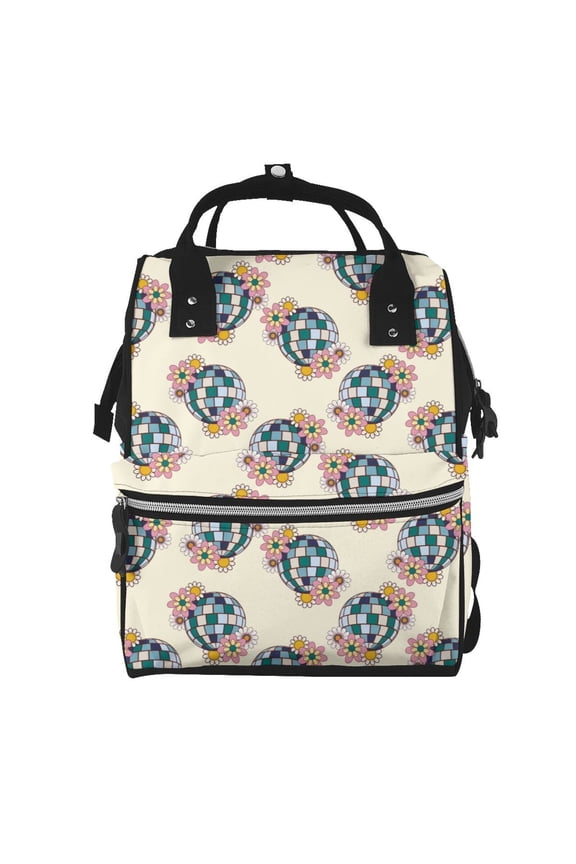 70s Disco Ball Print Diaper Bag Backpack,Baby Essentials Travel Tote,Multi function Waterproof Diaper Bag, Travel Essentials Baby Bag - Unisex