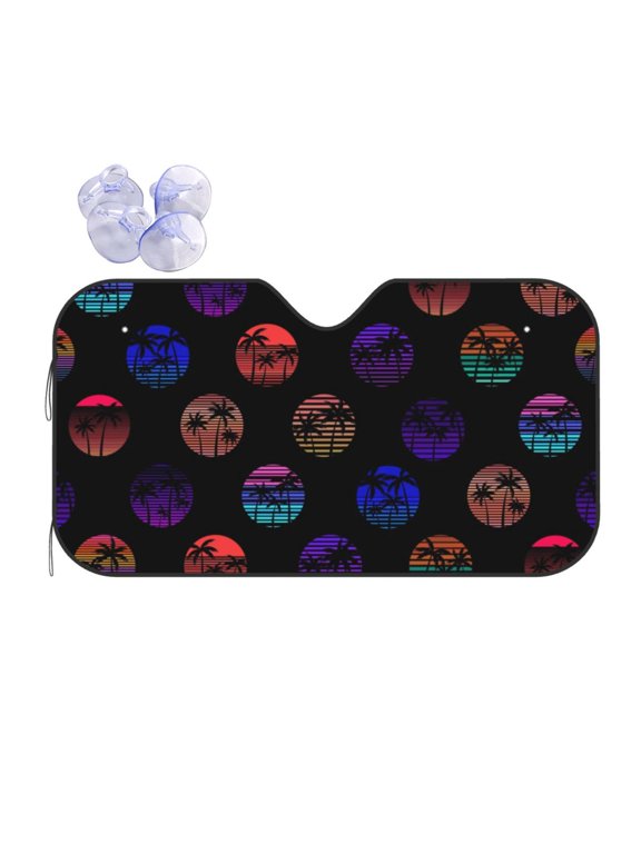 80s Style Palm Trees Print Car Windshield Sun Shade,Block Uv Rays Sunshade,Foldable Front Window Sun Visor Protector for Car,SUV,Truck-Keep Vehicle Cool-80s Style Palm Trees