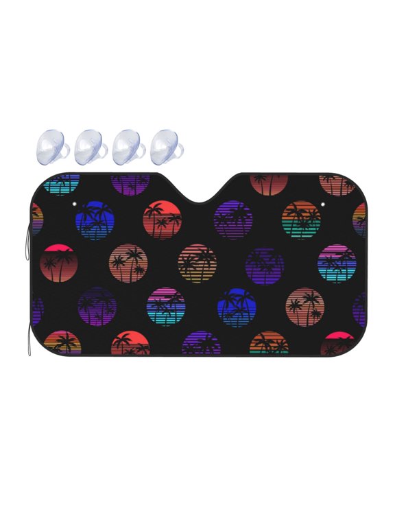 80s Style Palm Trees Print Car Windshield Sunshade,Foldable Reflective Sun Visor,Windshield Sun Shade,UV Rays Sun Visor Shade,Auto Front Sun Shield Shade-Medium