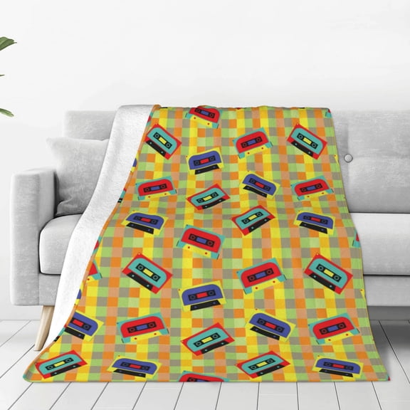 Fuzoiu 90s Audio Tape Print Ultra-Soft Micro Fleece Blanket,All Seasons Flannel Throw, Lightweight Blanket for Bed, Sofa, Couch, Movie Night, Camping, and Travel-80"x60"