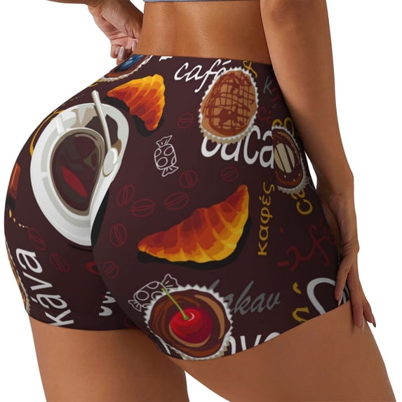 Fuzoiu A Cup Of Black Coffee On A Saucer Print Women's Workout Shorts,Workout Biker Shorts Women,Exercise Fitness Shorts,Scrunch Short, Athletic Shorts for Gym Yoga Running Sport Active-X-Large