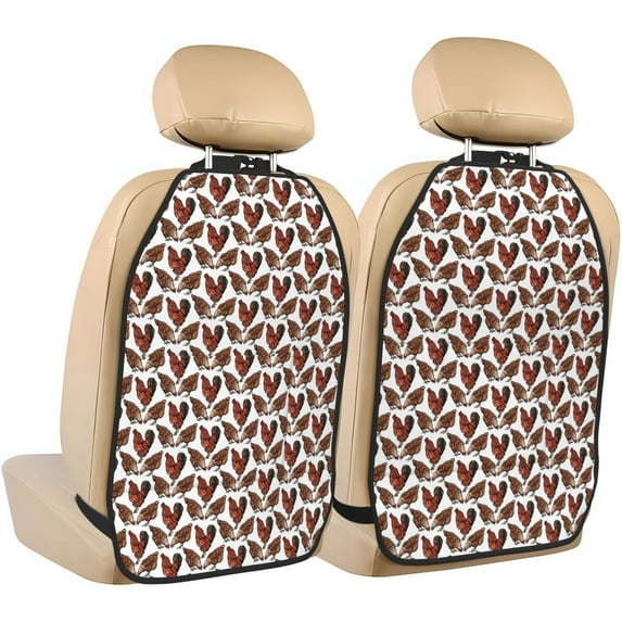 Fuzoiu A Rooster With Chickens Print 2 Pack Kick Mat Back Seat Protector With 3 Storage Pockets, Universal Car Seat Back Organizer For Kids Pets, Waterproof Backseat Protector For Most Car