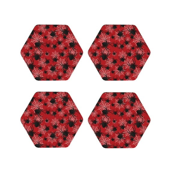 Fuzoiu A Web With A Spider 1 Print Leather Coasters Set,Drink Coasters Set of 4,for Tabletop Protection, Durable PVC Coasters,Home Décor and Housewarming Gift-Hexagon