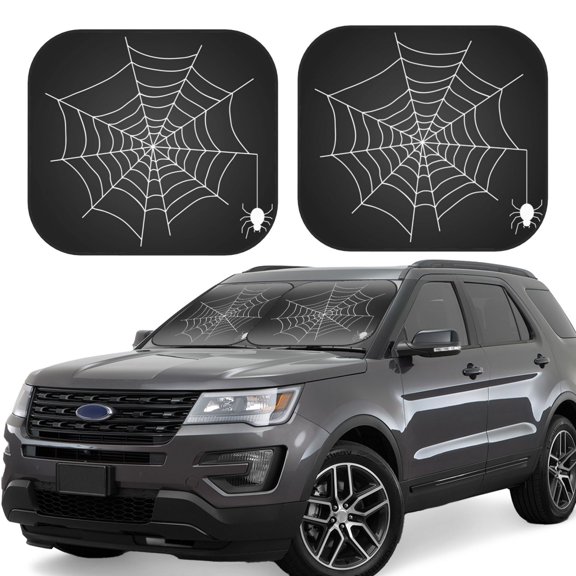 Fuzoiu A Web With A Spider Print Car Windshield Sunshade,Folding Front Windshield Sun Shade,for Most Car Sedan SUV Truck,Car Windshield Sunshade-Large