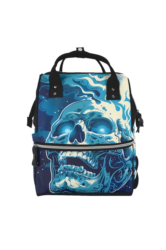 Abstract Blue Skull Print Diaper Bag Backpack,Baby Essentials Travel Tote,Multi function Waterproof Diaper Bag, Travel Essentials Baby Bag - Unisex