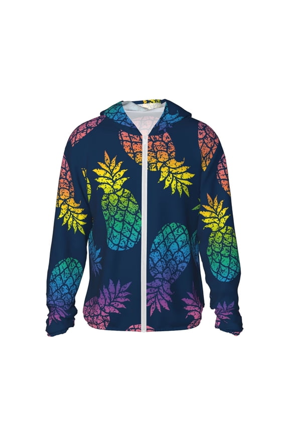 Abstract Bright Pineapple Fruit Retro Print Unisex Sun Protection Hoodie,UPF 50+ Light Jacket,Full Zip Sun Protection Hoodie,Long Sleeve Sun Shirts,for Outdoor Activities-Small
