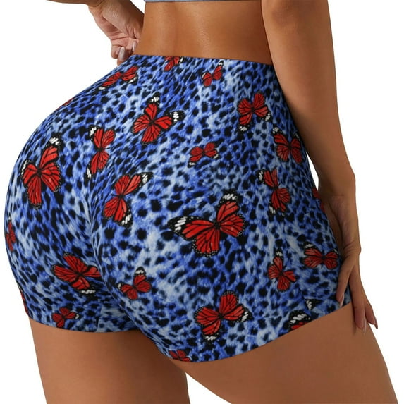 Fuzoiu Abstract Colorful Butterflies Print Women's Workout Shorts,Workout Biker Shorts Women,Exercise Fitness Shorts,Scrunch Short, Athletic Shorts for Gym Yoga Running Sport Active-X-Large