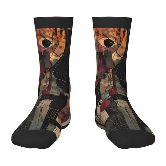 Fuzoiu Abstract Geometric Faces Print Kids Socks For Boys Girls,Grip Crew Socks with Non Slip,Lightweight Stretch Crew Socks,Toddlers Crew Boot Socks