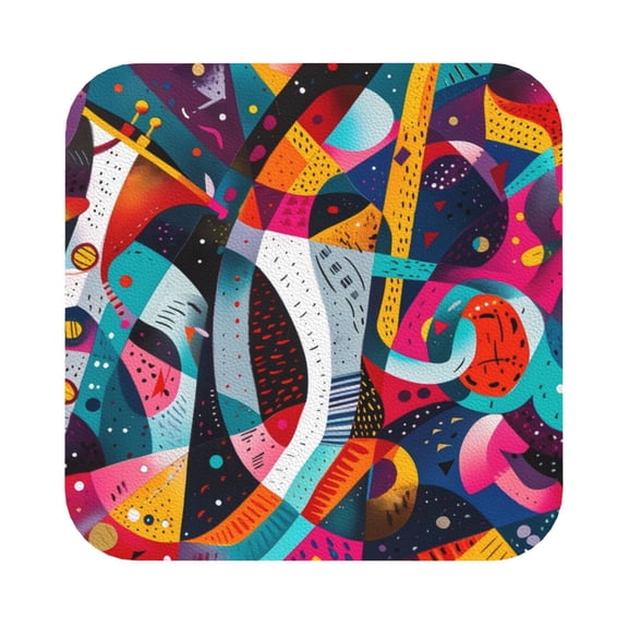 Fuzoiu Abstract Jazz Instrumental Print Leather Coasters Set,Drink Coasters Set of 6,for Tabletop Protection, Durable PVC Coasters,Home Décor and Housewarming Gift,Square
