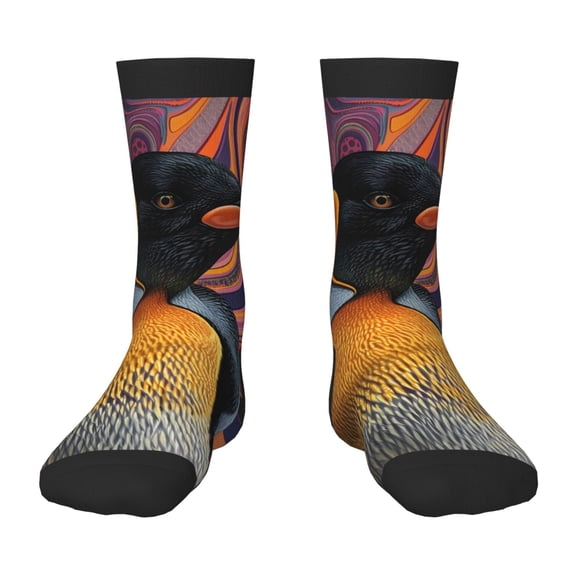 Fuzoiu Abstract Pattern Penguin Print Kids Socks For Boys Girls,Grip Crew Socks with Non Slip,Lightweight Stretch Crew Socks,Toddlers Crew Boot Socks