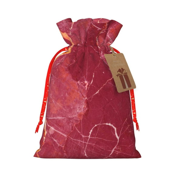 Fuzoiu Abstract Red Marble Print Christmas Gift Bag,Burlap Gift Bag with Drawstring Closure & Hang Tag,Perfect for Holidays, Birthdays, and Special Occasions-Small