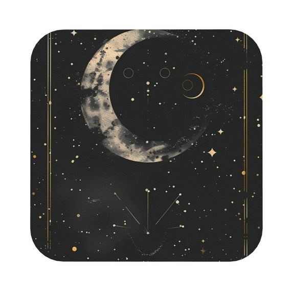 Fuzoiu Abstract Starry Sky Moon Print Leather Coasters Set,Drink Coasters Set of 6,for Tabletop Protection, Durable PVC Coasters,Home Décor and Housewarming Gift,Square