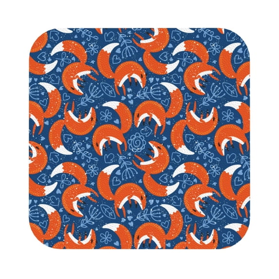 Fuzoiu Abstract Vintage Fox and Plants Print Leather Coasters Set,Drink Coasters Set of 6,for Tabletop Protection, Durable PVC Coasters,Home Décor and Housewarming Gift,Square