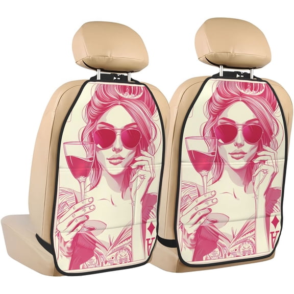 Fuzoiu Ace Of Diamonds Lady Print 2 Pack Kick Mat Back Seat Protector With 3 Storage Pockets, Universal Car Seat Back Organizer For Kids Pets, Waterproof Backseat Protector For Most Car
