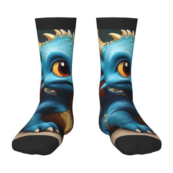 Fuzoiu Adorable Blue Baby Dragon Print Kids Socks For Boys Girls,Grip Crew Socks with Non Slip,Lightweight Stretch Crew Socks,Toddlers Crew Boot Socks