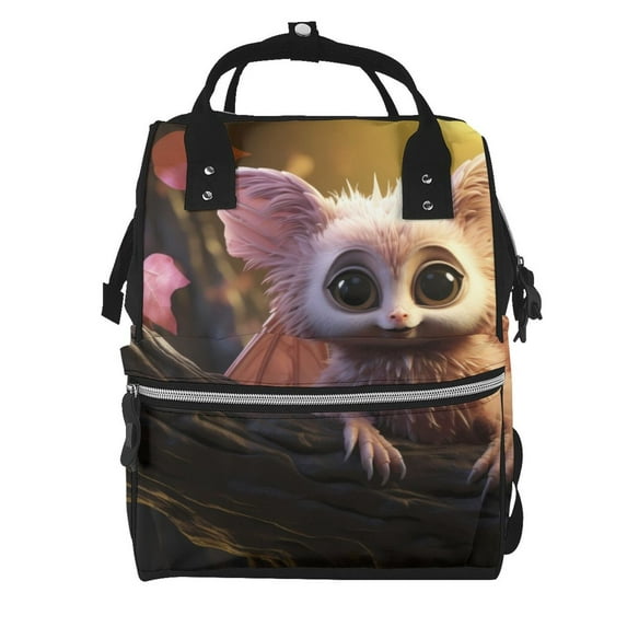 Fuzoiu Adorable Fluffy Bat Print Diaper Bag Backpack,Baby Essentials Travel Tote,Multi function Waterproof Diaper Bag, Travel Essentials Baby Bag - Unisex