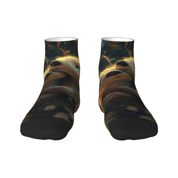 Fuzoiu Adorable Otter Pair Hug Print Adult Socks, Crew Moisture-wicking Socks, Unisex Cushion Crew Socks,Casual Sports Ankle Socks