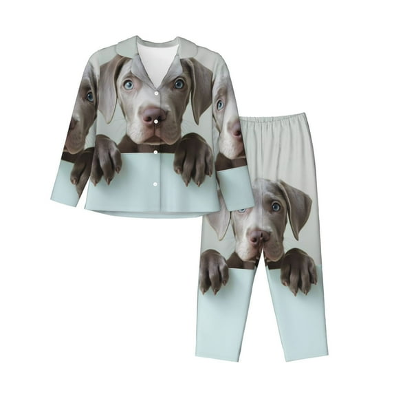 Fuzoiu Adorable Puppy Portrait Print Women's Long-Sleeved Pajama,Lounge Button Down Nightwear,Womens Notch Collar Pajama Set-XX-Large
