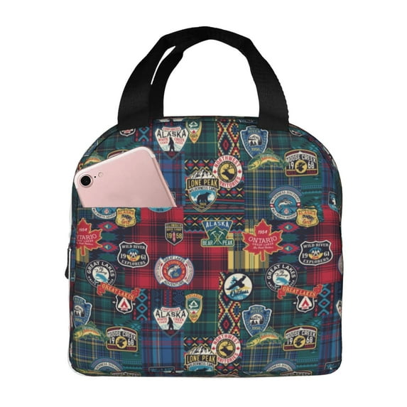 Fuzoiu Adventure Camping Badge Print Lunch Bag for Women & Men,Adult Insulated Lunch Box,Leakproof Cooler,Food Lunch Containers,Reusable Lunch Tote Bags for Work, Travel, Outdoor