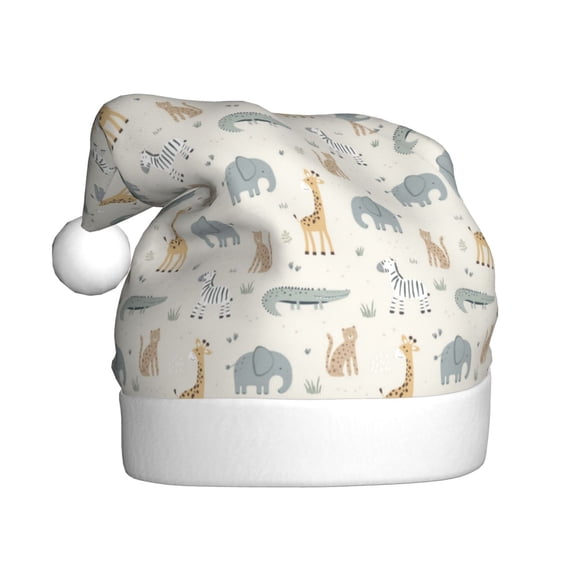 Fuzoiu African Animals Print Santa Hat Christmas Hat for Adults,Santa Hats with Pompom, Unisex Xmas Holiday Hat for Christmas New Year Festive Party Supplies