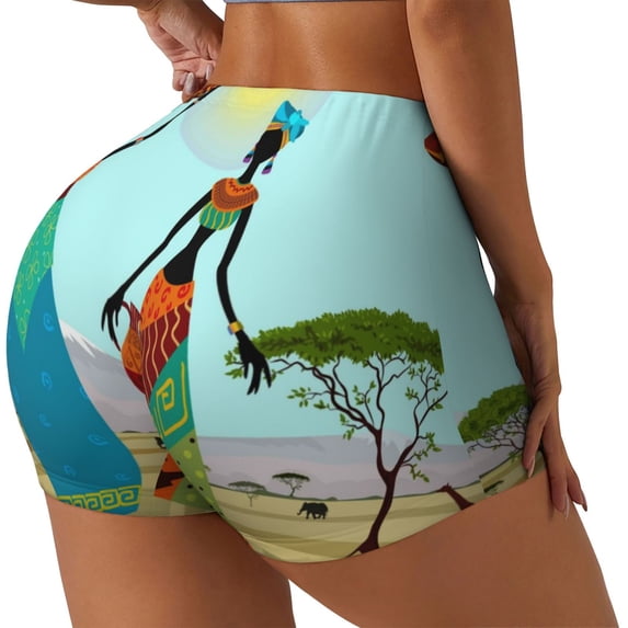 Fuzoiu African Women Print Women's Workout Shorts,Workout Biker Shorts Women,Exercise Fitness Shorts,Scrunch Short, Athletic Shorts for Gym Yoga Running Sport Active-Medium