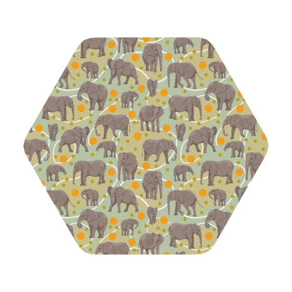 Fuzoiu African bush elephant Print Leather Coasters Set,Drink Coasters Set of 6,for Tabletop Protection, Durable PVC Coasters,Home Décor and Housewarming Gift,Hexagon