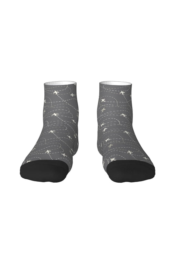 Airplane Routes Around The World Print Adult Socks, Crew Moisture-wicking Socks, Unisex Cushion Crew Socks,Casual Sports Ankle Socks