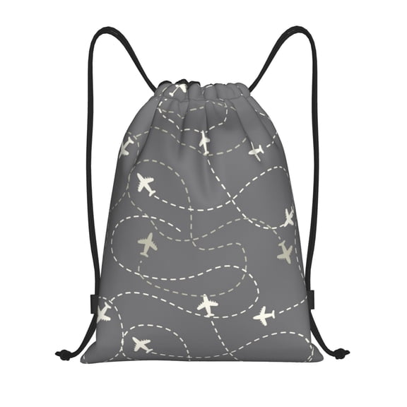 Fuzoiu Airplane Routes Around The World Print Drawstring Backpack for Gym, Travel, Yoga,Sports Sackpack String Bag for Women Men-Medium