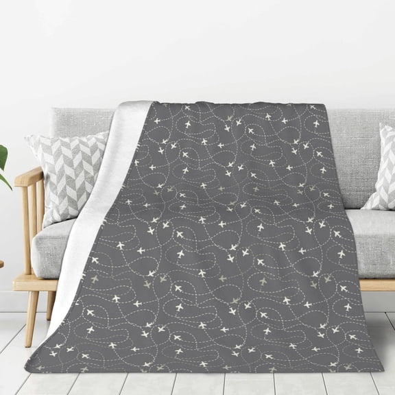 Fuzoiu Airplane Routes Around The World Print Flannel Throw Blanket,Light Weight Warm Decorative,Throw Blanket Cover for Sofa, Couch, Bedroom,Travel-80"x60"