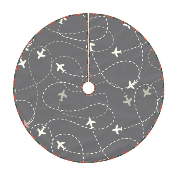 Fuzoiu Airplane Routes Around The World Print Christmas Tree Skirt,Xmas Christmas Decorations,Xmas Tree Mat for Farmhouse Holiday New Years Home Party Decor Tree Rugs-48"