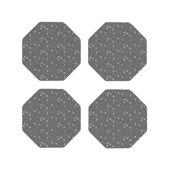 Fuzoiu Airplane Routes Around The World Print Leather Coasters Set,Drink Coasters Set of 4,for Tabletop Protection, Durable PVC Coasters,Home Dcor and Housewarming Gift-Octagon