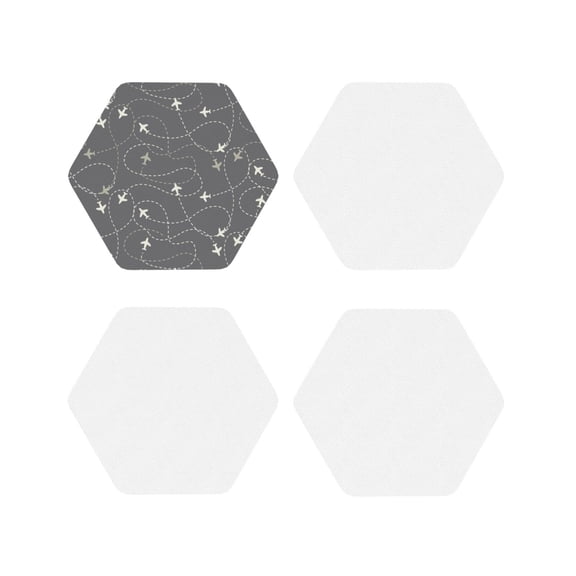 Fuzoiu Airplane Routes Around The World Print Leather Coasters Set,Drink Coasters Set of 4,for Tabletop Protection, Durable PVC Coasters,Home Décor and Housewarming Gift-Hexagon