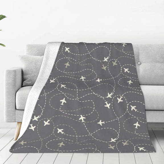 Fuzoiu Airplane Routes Around The World Print Ultra-Soft Micro Fleece Blanket,All Seasons Flannel Throw, Lightweight Blanket for Bed, Sofa, Couch, Movie Night, Camping, and Travel-60"x50"