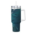 thumbnail image 1 of Fuzoiu Airplane Shark Print 40OZ Ice Bully Stainless Steel Insulated Cup with Handle and Straw - Perfect for Travel and Sports, 1 of 8