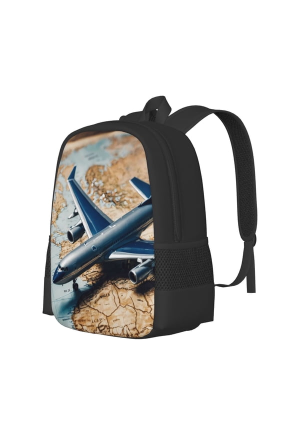 Airplane World Map Adventure Print Large Capacity Backpack,Travel Backpack,Laptop Bag,College School Rucksack Bag,for School, Travel & Outdoor Activities