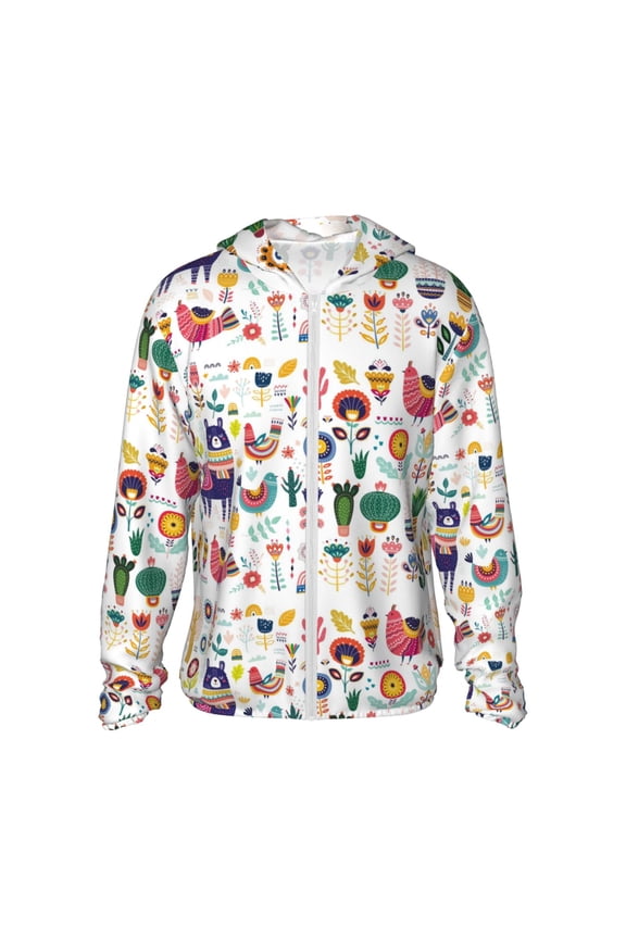 Alpaca Flower Print Unisex Sun Protection Hoodie,UPF 50+ Light Jacket,Full Zip Sun Protection Hoodie,Long Sleeve Sun Shirts,for Outdoor Activities-3X-Large