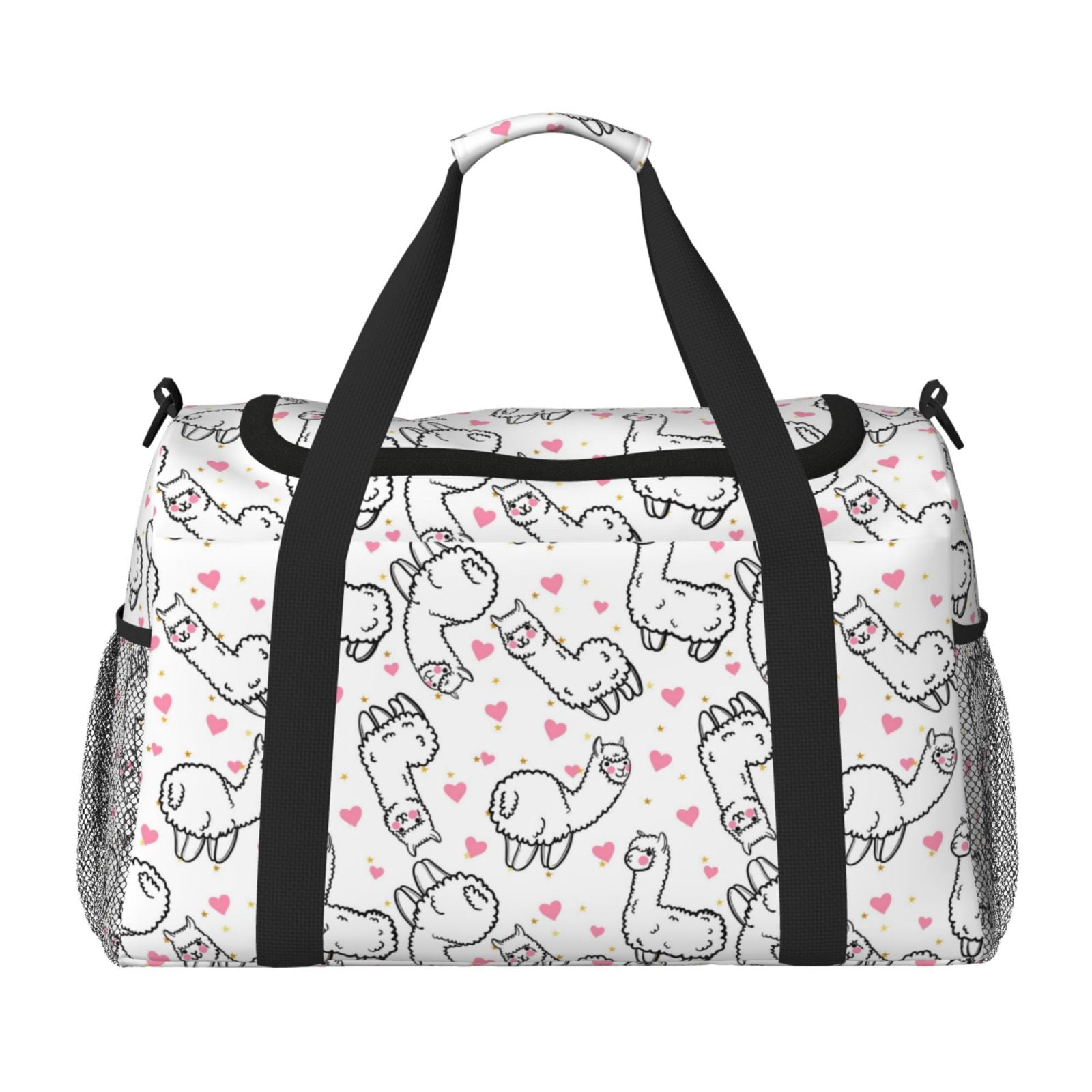 Fuzoiu Alpacas and Hearts Print Travel Duffle Bag,Carry On Tote Bags,Duffel Bag,Sport Gym Bag, Hospital Bag for Labor and Delivery, Overnight Bag,Luggage Bag